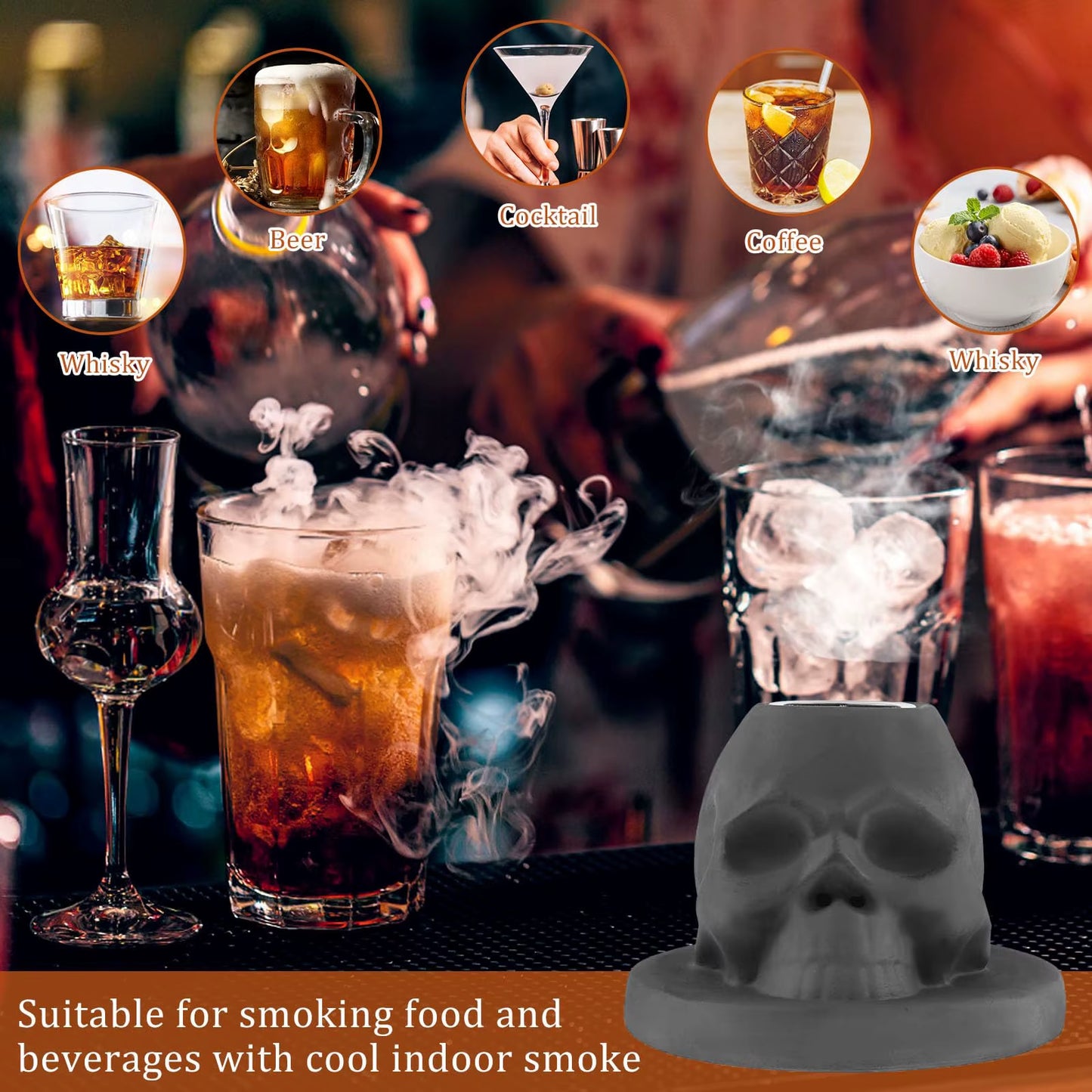 Skull Shape Cocktail Smoker Kit Ceramics Whiskey Smoker Infuser Kit Old Fashioned Drink Smoker Kit Birthday Gifts for Men Dad